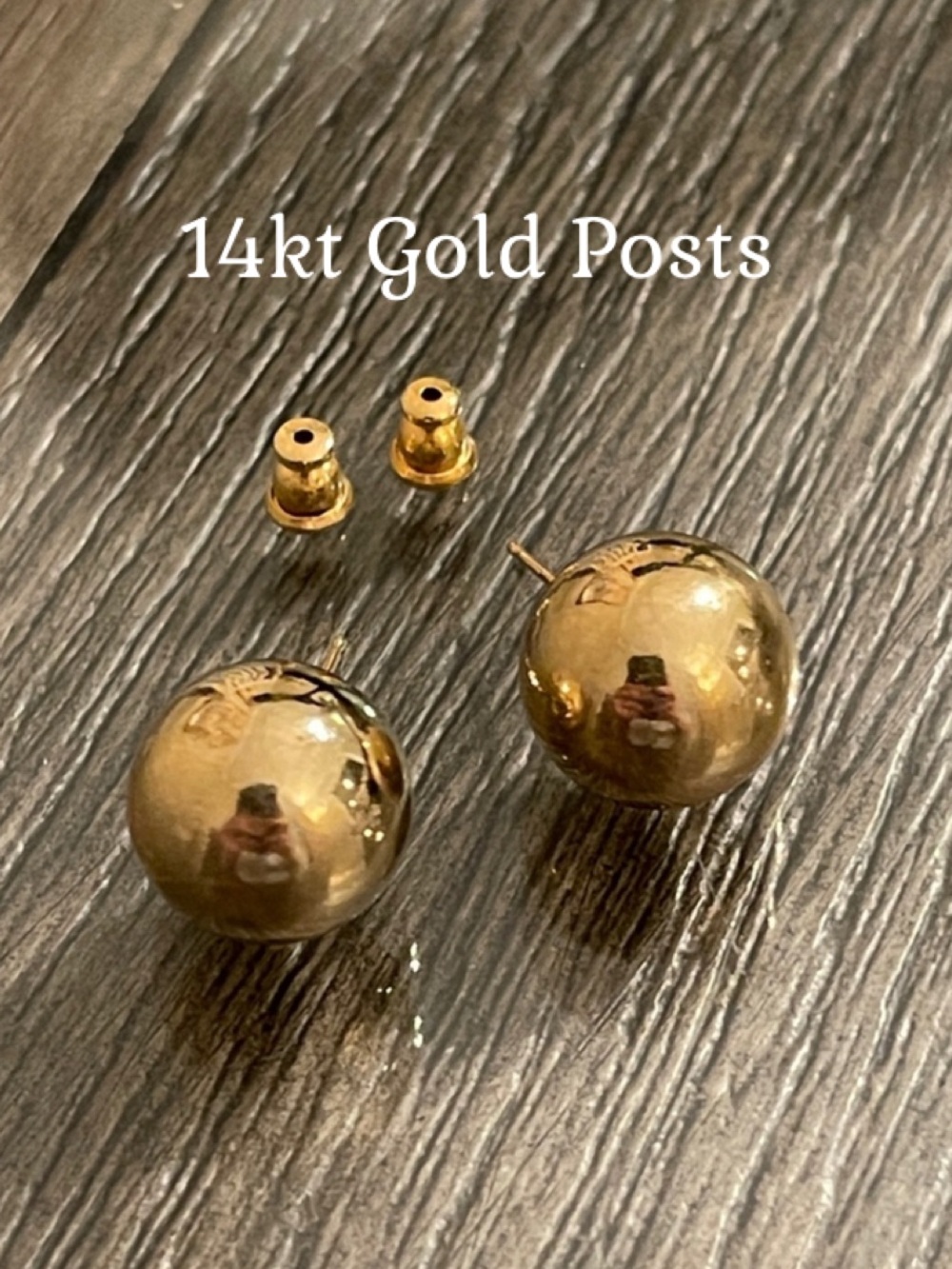 Rare Vintage Golden Ball Stud Earrings with 14k Gold Posts